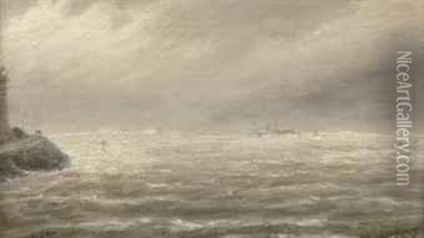 The Steamer Herzog Near Ijmuiden In Stormy Weather Oil Painting - Cornelis Christiaan Dommersen