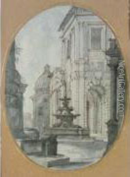 Monuments Et Fontaine Oil Painting - Ferdinando Galli Bibiena