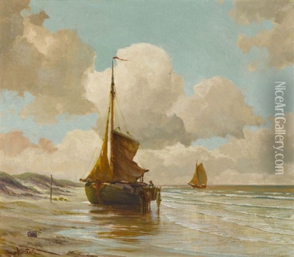 Fischerboot Am Strand Oil Painting - Hans Von Bartels
