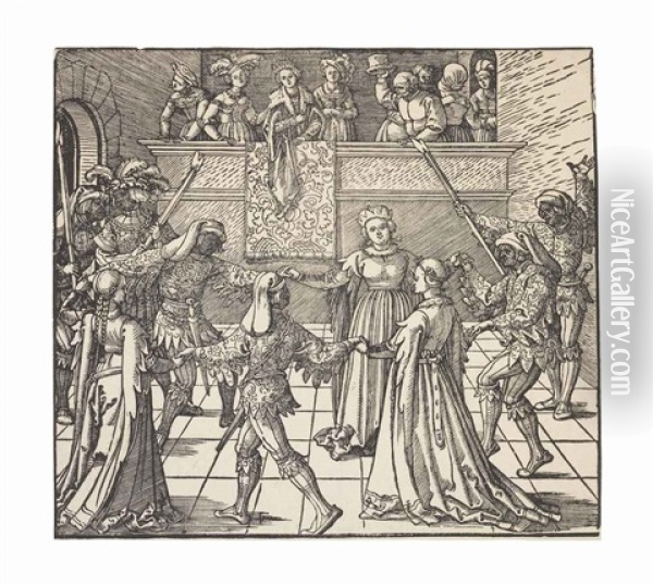The Masquerade Dance With Torches, From: Freydal Oil Painting - Albrecht Duerer