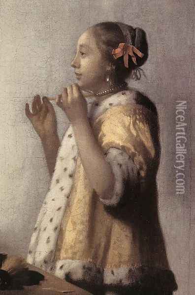 Woman with a Pearl Necklace (detail) 1662-64 Oil Painting - Jan Vermeer Van Delft