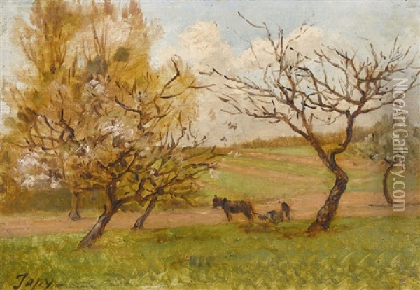 Ackerlandschaft Mit Pflugendem Bauern Oil Painting - Louis Aime Japy