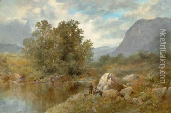 Flusslandschaft Mit Fischern. Oil Painting - Albert Lane