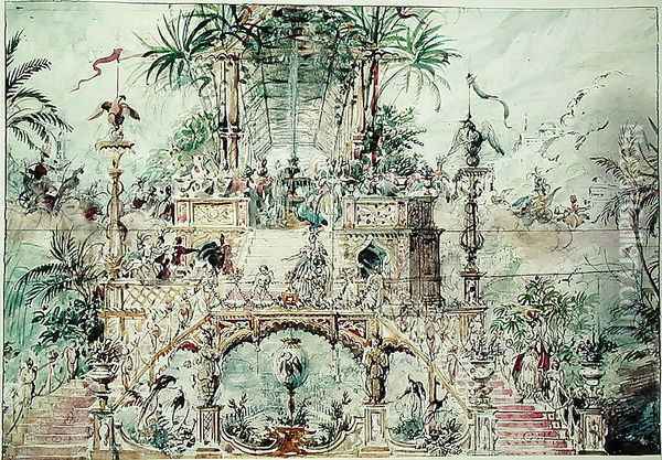 Set design for 'Aladdin', 1824 Oil Painting - Pierre Luc Charles Ciceri