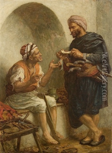 The Shoe Salesman Oil Painting - John Evan Hodgson