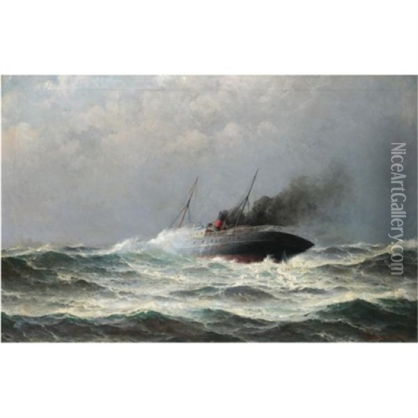 Steamship In Heavy Seas Oil Painting - Lauritz Haaland