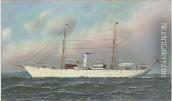 The Steam Yacht Columbia Oil Painting - Antonio Nicolo Gasparo Jacobsen