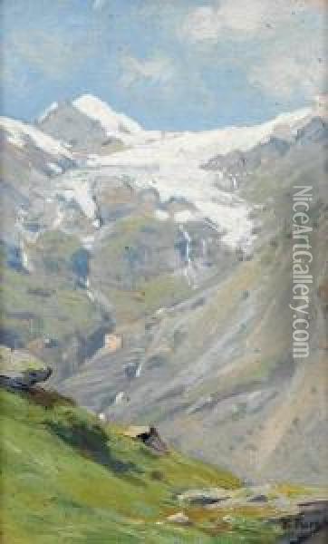 Walliser Gebirgsansicht Mit Gletscher. Oil Painting - Francois Furet