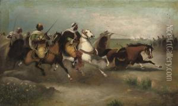 A Moorish Cavalry Charge Oil Painting - F. Torni