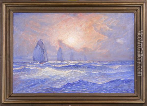 Marin Med Skutor, Signerad O Daterad 1921 Olja Pa Duk, 54x82 Oil Painting - Sven Otto Lindstrom
