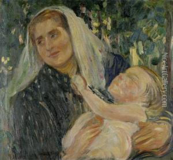 Mutter, Ihr Kind Im Arm Haltend Oil Painting - Dora Hitz