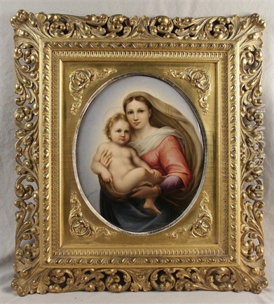 After Raphael's Sistine Madonna Oil Painting - Aloys Eckardt