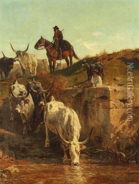 Buffel An Der Tranke Oil Painting - Jules Didier