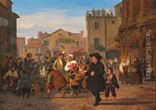 Scenes From Real Life In One Of Rome's Squares Oil Painting - Peter (Johann P.) Raadsig
