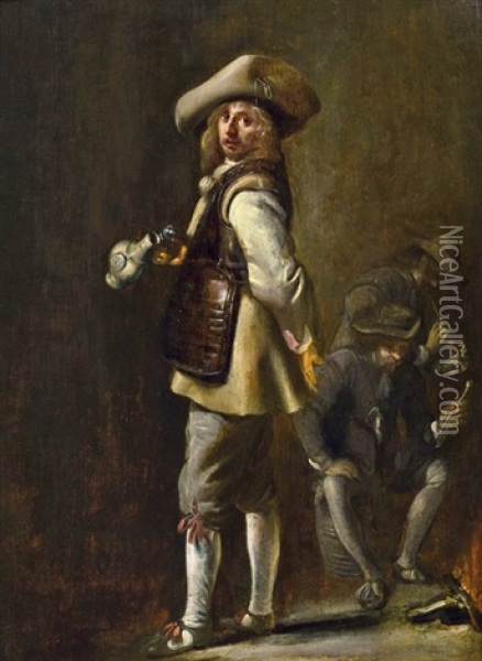 Offizier In Einem Wachlokal, Im Hintergrund Zwei Weitere Soldaten Oil Painting - Willem Cornelisz Duyster