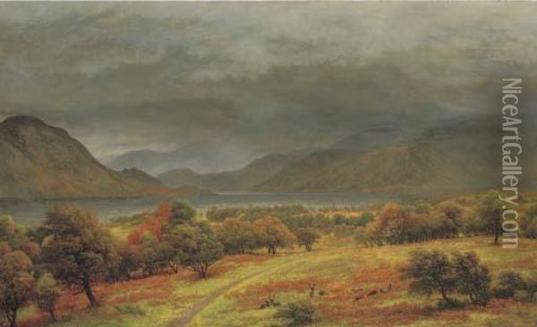 View Of Place Fell And Hellvellyn, Ullswater, From Gowbarrowpark Oil Painting - John Glover