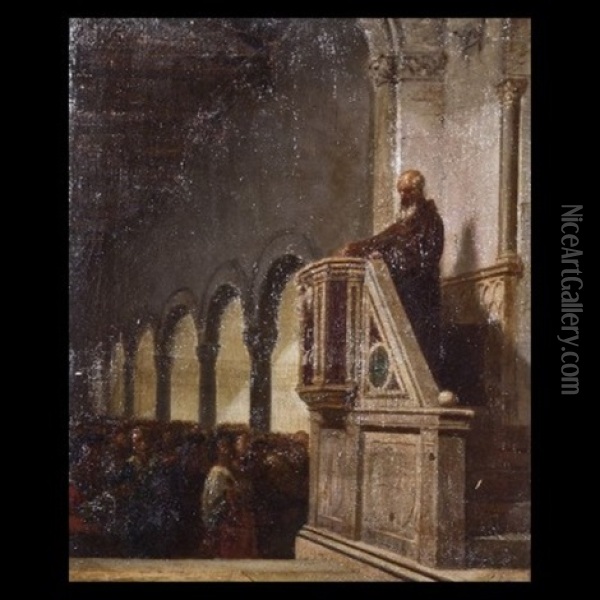 Interno Di Chiesa Con Figure Umane Oil Painting - Pasquale di Criscito
