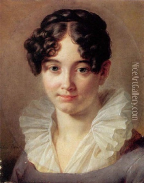 Portrait Of A Young Lady, Head And Shoulders, Wearing A Grey Dress Oil Painting - Jean Jacques Francois Le Barbier
