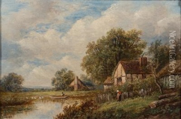 Landscape With Cottage In Foreground Oil Painting - Joseph Thors