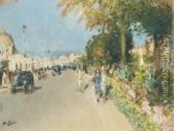 Les Parterres Fleuris De La Promenade Des Anglais Oil Painting - Pierre Eugene Montezin