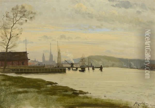 La Seine A Rouen Oil Painting - Albert Gabriel Rigolot