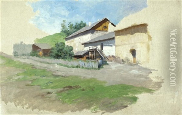 Bauerngehoft In Sommerlandschaft Oil Painting - Julius von Blaas