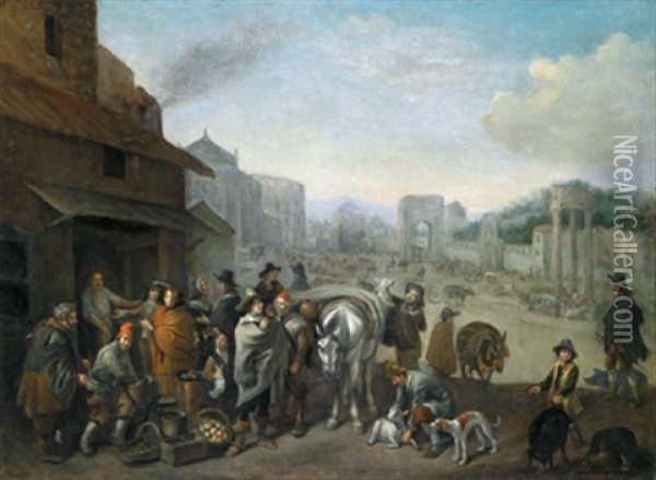 Romische Marktszene - Un Mercato Romano Oil Painting - Michelangelo Cerquozzi
