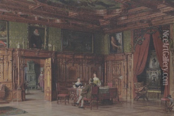 Interior Med Fornemme Mennesker I En Renaessancesal Oil Painting - Heinrich Hansen