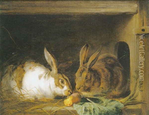 The Favourite Rabbits Oil Painting - Edward John Cobbett