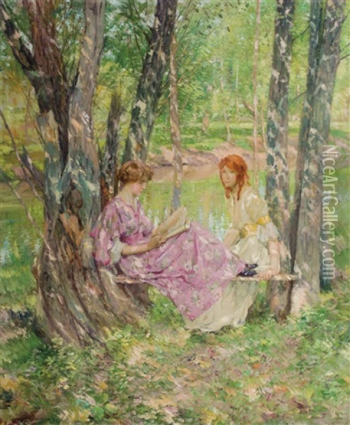 Two Women In A Garden Oil Painting - Francis Coates Jones