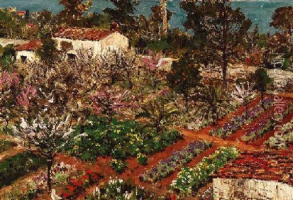 Bluhender Garten An Suditalienischer Kuste Oil Painting - Edmund Berninger