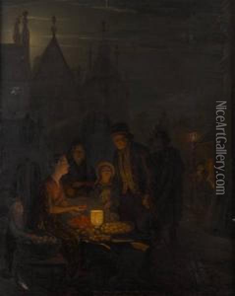 Le Marche Nocturne Oil Painting - Guillaume Thans