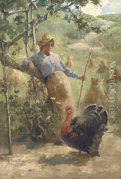 The prize turkey Oil Painting - American School