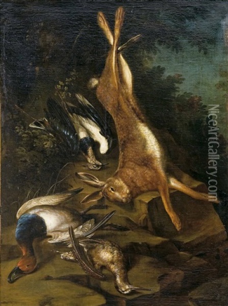 Bodegon De Caza Con Liebre Y Aves Oil Painting - Willem Van Aelst