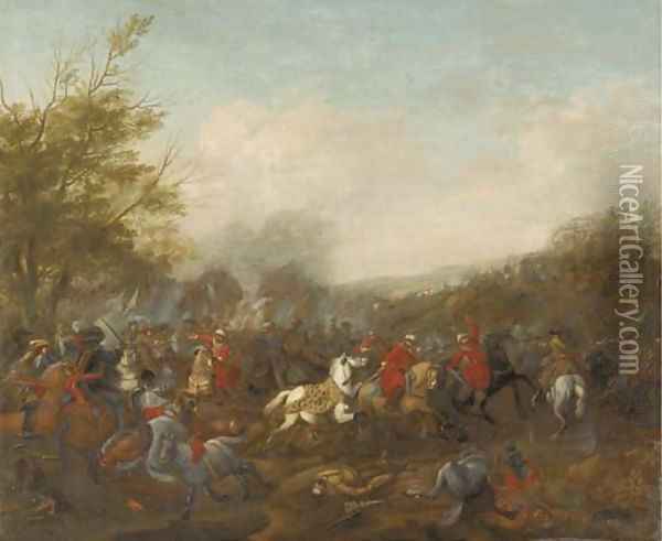 A cavalry skirmish 2 Oil Painting - Jan van Huchtenburg