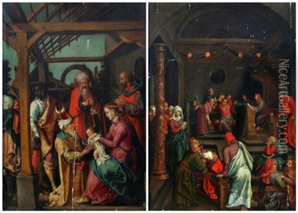 L'adoration Des Rois Mages - Le Christ Parmi Les Docteurs De La Loi (pair) Oil Painting - Joseph Heintz the Younger