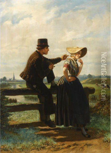 The Flirtation Oil Painting - Adolph Alexander Dillens
