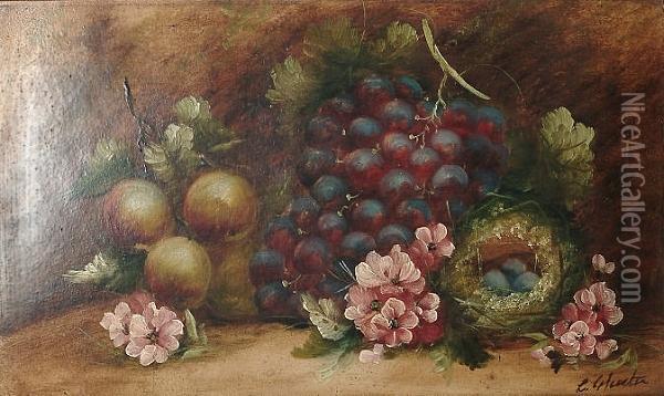 Still Life Of Fruit And A Bird's Nest; And A Still Life Of Fruit With A Basket Oil Painting - Chester Earles