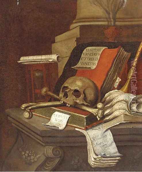 A vanitas still life with books Oil Painting - Edwaert Collier