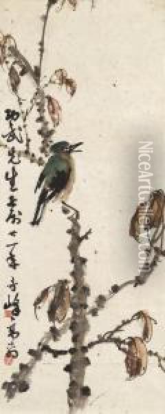 Bird On A Branch Oil Painting - Gao Qifeng