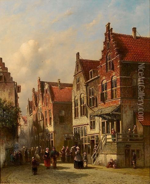 A Dutch Town With Figures Oil Painting - Pieter Gerard Vertin