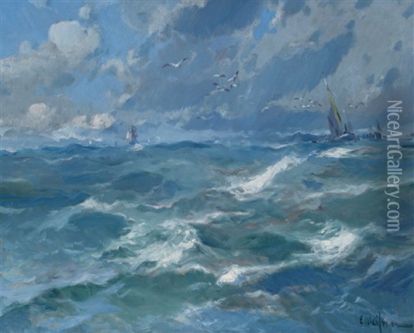 Marina Oil Painting - Eliseo Meifren y Roig