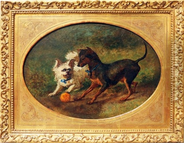Zwei Mit Ball Spielende Hunde Oil Painting - Carl Constantin Steffeck