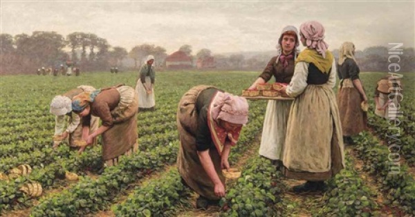 The Strawberry Pickers Oil Painting - William Gunning King