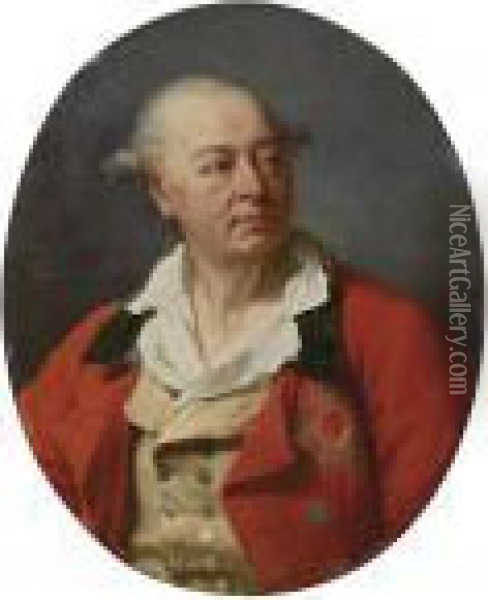 Portrait Of A Man, Bust-length, 
In A Red Coat, With The Star Of Thebavarian Order Of Saint Hubert Oil Painting - Antoine-Francois Callet