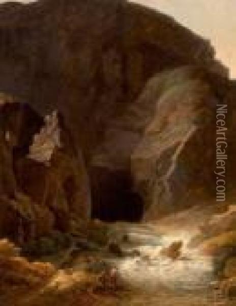 Pecheurs Aux Abords D'une Grotte A Fontaine - De - Vaucluse Oil Painting - Jean Antoine Constantin D'Aix