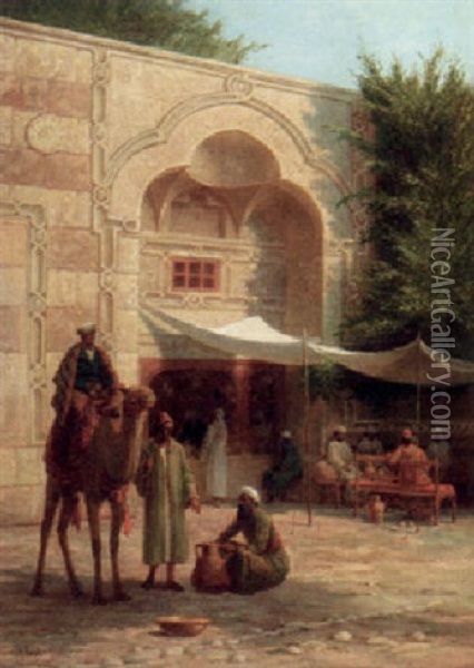 Strasenszene Vor Einem Orientalischen Teehaus Oil Painting - Adolf Seel