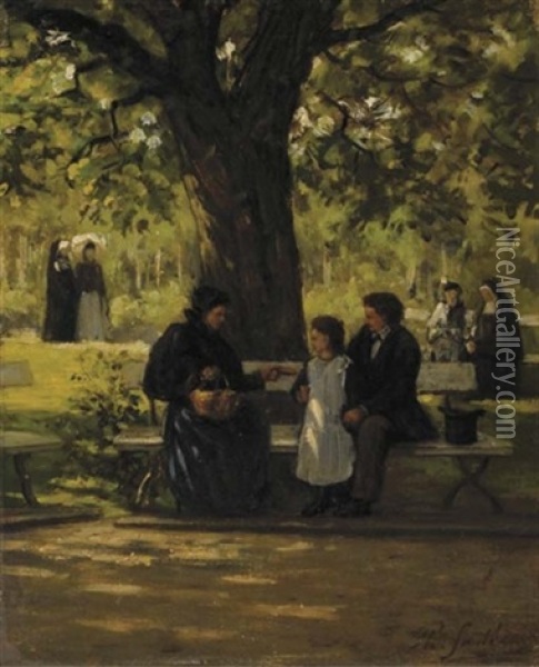On A Park Bench Oil Painting - Philip Lodewijk Jacob Frederik Sadee