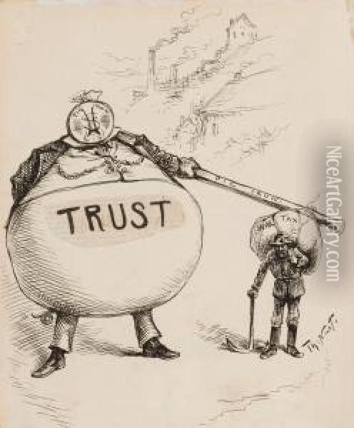 The Fat And The Lean Issue, Editorial Cartoon Oil Painting - Thomas Nast