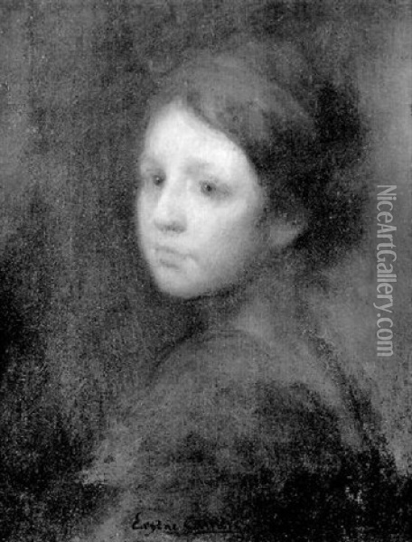 Portrait De Femme Au Turban Rouge Oil Painting - Eugene Carriere
